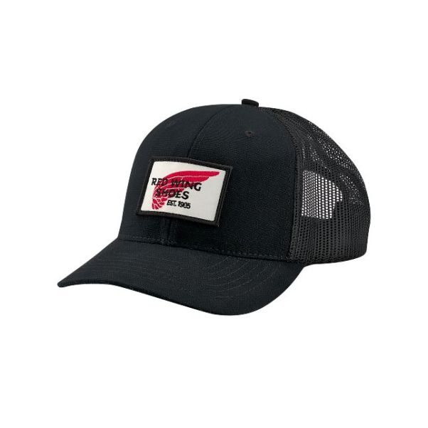 Red Wing Shoes Unisex Embroidered Logo Mesh Ball Cap In Black Fashionable Hats Unisex