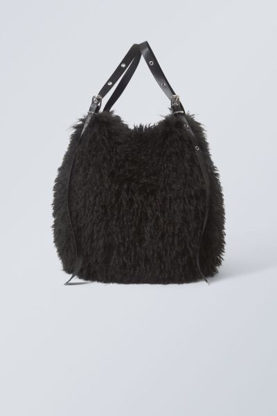 Women Black Faux Fur Shoulder Bag Top-Notch Party Clothing