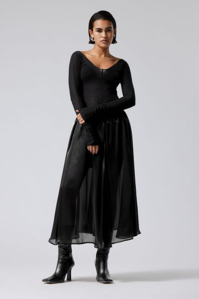 Kelly Sheer Ruched Midi Skirt Black Women Stylish Party Clothing