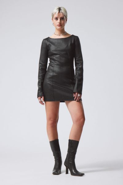 Advance Black Women Party Clothing Valia Coated Faux Leather Mini Dress