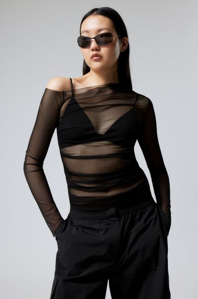 Women Luxury Party Clothing Black Transparent Drape Asymmetric Long Sleeve
