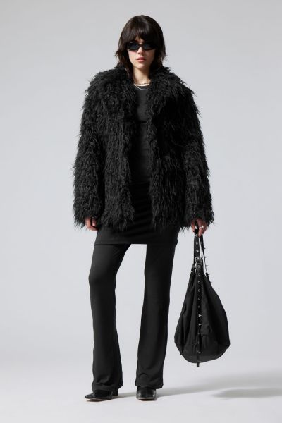 Women Lilith Waisted Faux Fur Jacket Black Cutting-Edge Party Clothing