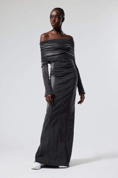 Washed Black Women Party Clothing Iota Maxi Denim Dress Intuitive
