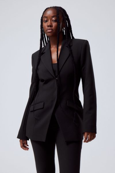 Simone Waisted Blazer Premium Black Jackets & Coats Women
