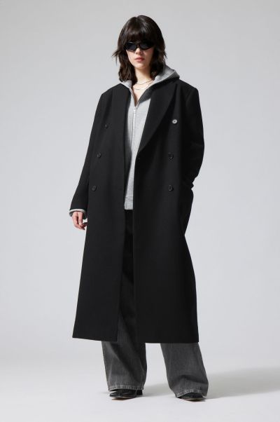 Women Black Jackets & Coats Compact Alex Oversized Wool Blend Coat
