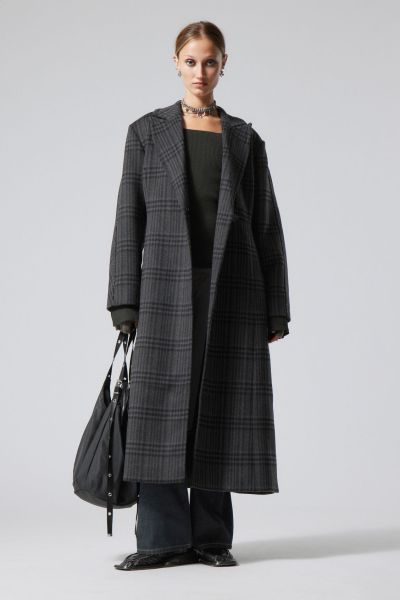 Women Black Low Cost Delia Waisted Wool Blend Coat Jackets & Coats