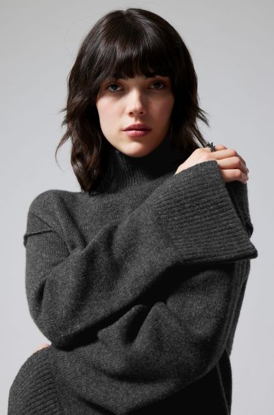 Peaceful Women Knitwear Maggie Wool Turtleneck Dark Grey