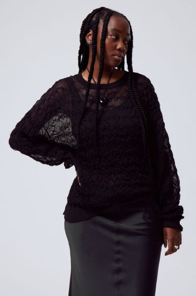 Women Silva Oversized Sheer Sweater 2024 Black Knitwear