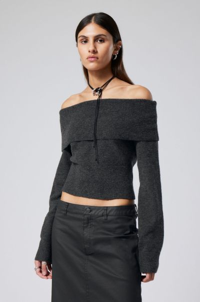 Dark Grey Knitwear Women Secure Lolo Off Shoulder Sweater