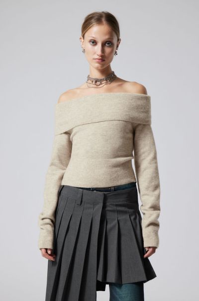 Dark Grey Women Lolo Off Shoulder Sweater Knitwear Functional