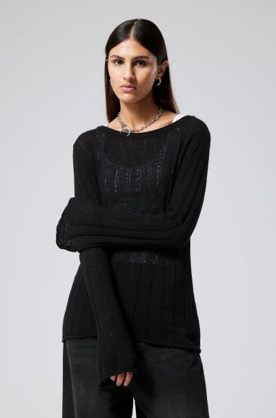 Anessa Sheer Knit Sweater Women Low Cost Black Knitwear