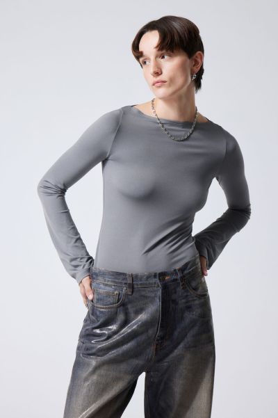 Black Annie Boatneck Long Sleeve Top Women T-Shirts & Tops Low Cost