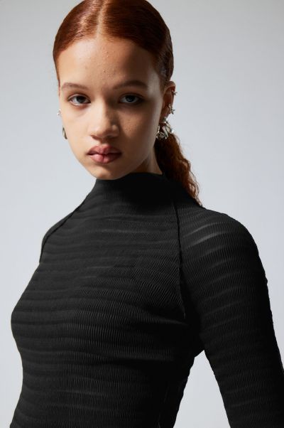 Blowout Black T-Shirts & Tops Women Laura Long Sleeve Pleated Top
