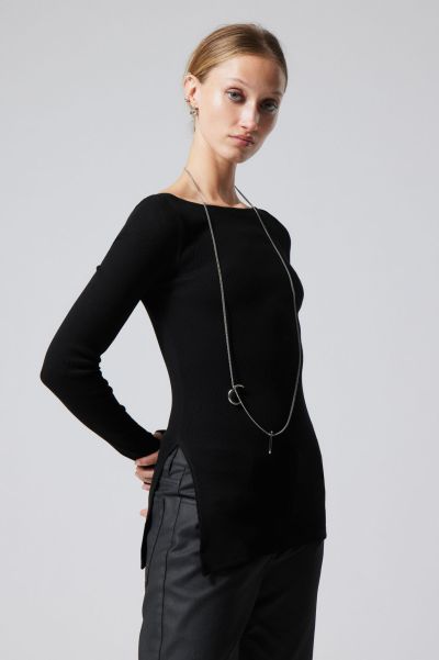 Women Black T-Shirts & Tops Guaranteed Cybele Slit Long Sleeve