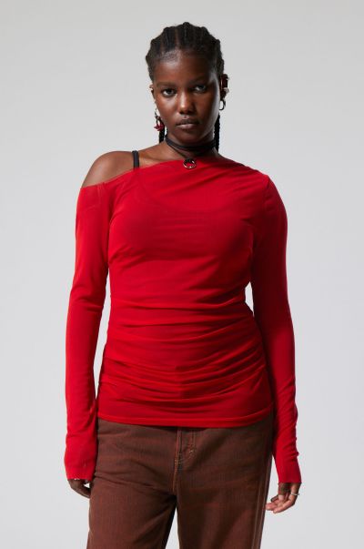 Personalized Transparent Drape Asymmetric Long Sleeve Black T-Shirts & Tops Women