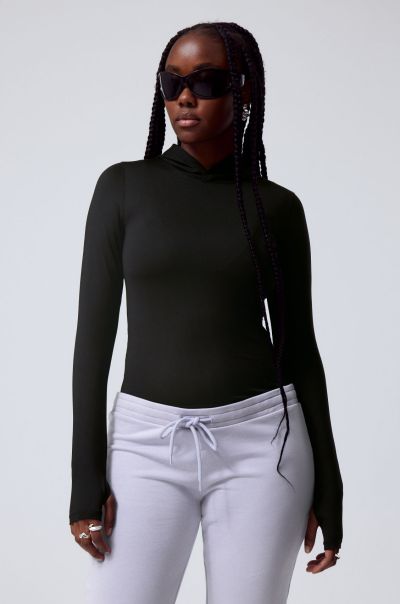 T-Shirts & Tops Vintage Emily Hooded Longsleeve Top Women Black