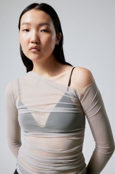 Women Last Chance Black Transparent Drape Asymmetric Long Sleeve T-Shirts & Tops