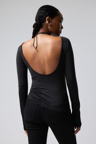 Gizem Open Back Long Sleeve Top Functional Black T-Shirts & Tops Women
