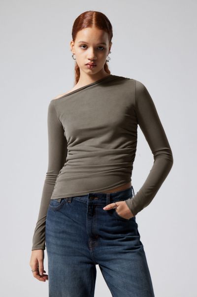 Opulent Women T-Shirts & Tops Main Asymmetric Long Sleeve Dark Mole