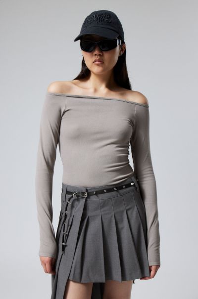 T-Shirts & Tops Women Black Luxurious Seamless Off Shoulder Long Sleeve
