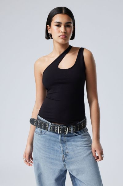 Women Beauty Black Elaf One Shoulder Top T-Shirts & Tops