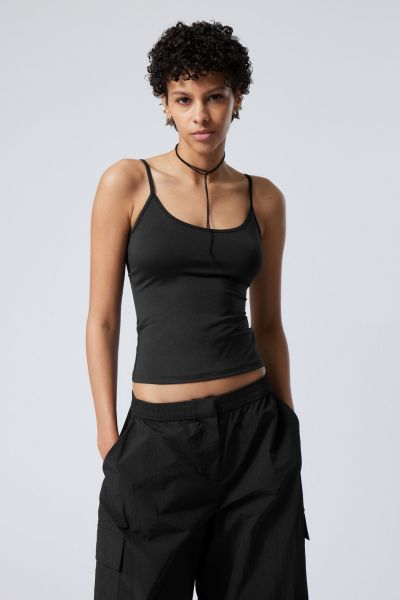 Women T-Shirts & Tops Easy-To-Use Black Fine Singlet