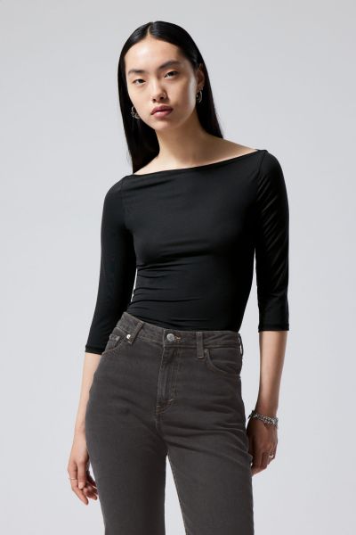 Ciel Three Quarter Sleeve Women T-Shirts & Tops Store Black