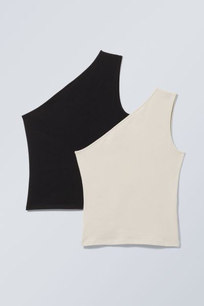 T-Shirts & Tops 2-Pack Cindy One Shoulder Tank Top Women Black Beige Price Slash