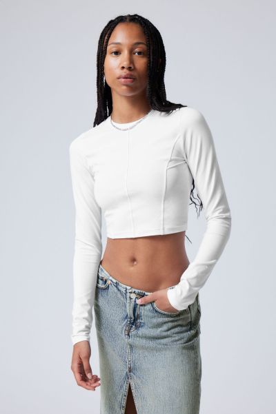 T-Shirts & Tops Eclectic Seam Long Sleeve Crop Top Women Dark Grey