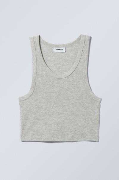 Grey Melange Buy Women T-Shirts & Tops Close Fit Crop Tank Top