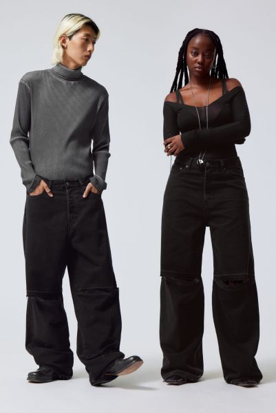 Black Astro Baggy Open Knee Jeans Women Jeans Personalized