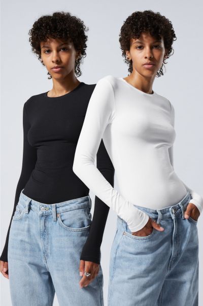 Basics Women 2-Pack Slim Fitted Long Sleeves Offer Black & White