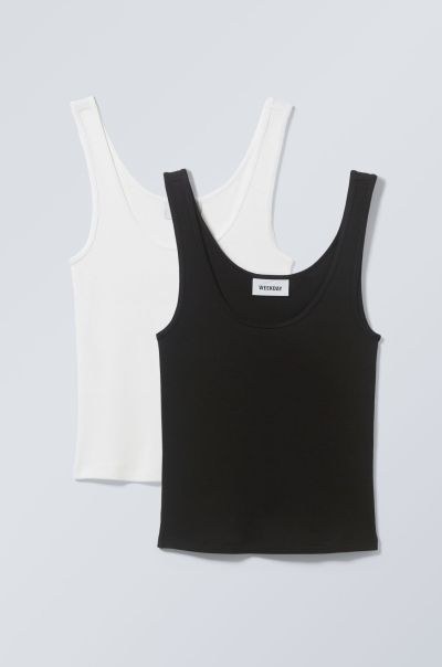 Women Exquisite Basics Black White 2-Pack Open Neck Tank Top