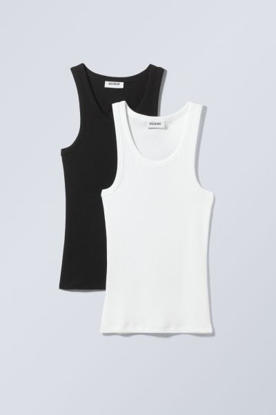 Basics Blk&Wht Women Quick 2-Pack Close Fitted Rib Tank Top