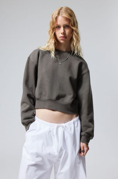 Dark Grey Crop Volume Sweatshirt Women Basics Tailored