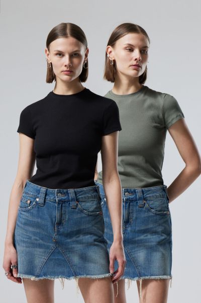 Normal Basics Women 2-Pack Close Fitted Rib T-Shirt Blk & Wht