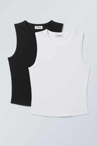 Professional Basics Women Black White 2-Pack Clean Fitted Tank Top