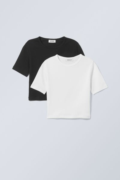 Basics Women 2-Pack Mini Rib Crop Top Black White Sleek
