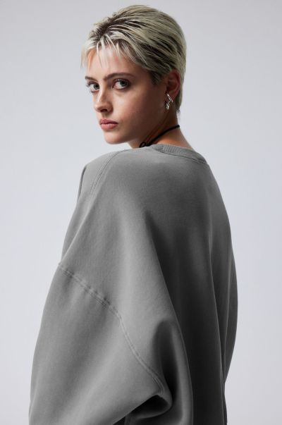 Dark Grey Women Tailor-Made Wide Heavyweight Sweatshirt Basics