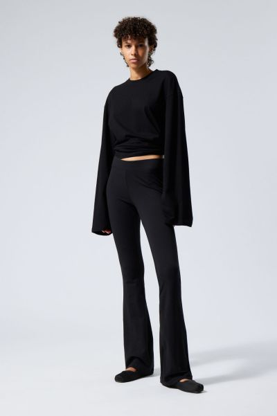 Simple Women Black Flared Jersey Trousers Basics