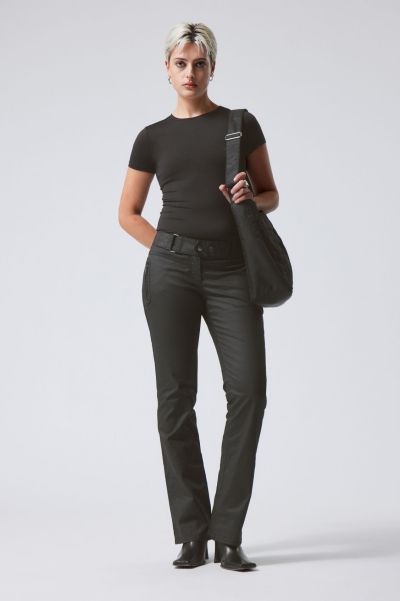 Practical Washed Black Jackie Low Waist Trousers Women Trousers