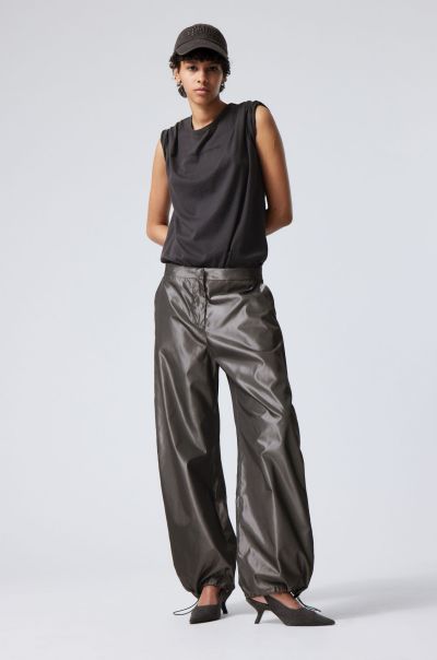 Juni Metallic Parachute Trousers Trousers Women Store Metallic