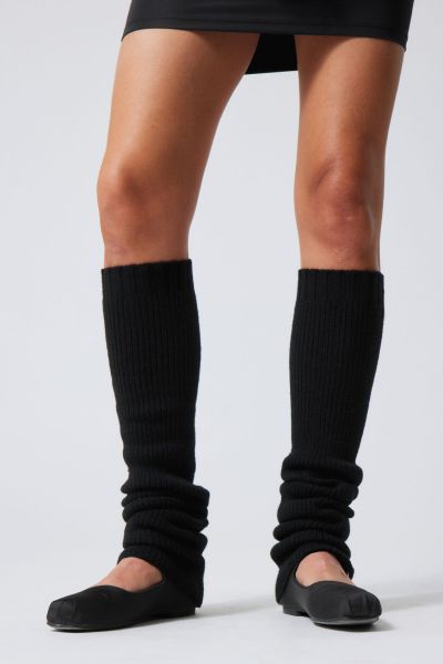 Black Revolutionize Women Winter Accessories Rib Knit Leg Warmers