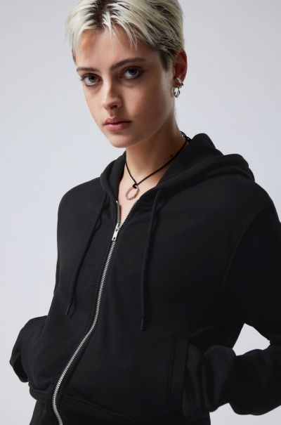 Black Hoodies & Sweatshirts Women Best High Rib Mini Zip Hoodie