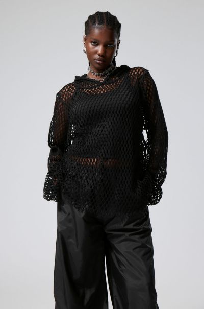 Black Robust Women Hoodies & Sweatshirts Net Hoodie