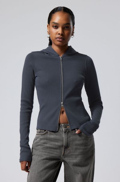 Hoodies & Sweatshirts Black Cut Tight Zip Hoodie Women Aesthetic
