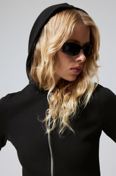 Women Cut Tight Zip Hoodie Hoodies & Sweatshirts Black Cheap