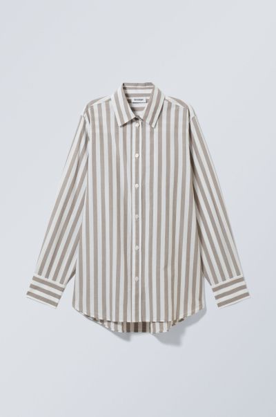 Beige Stripe Regular Cotton Voile Shirt Massive Discount Shirts & Blouses Women