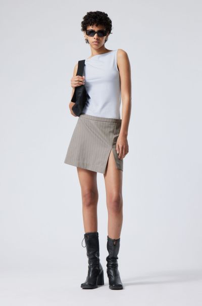 Mel Pinstripe Mini Skirt Women Sustainable Skirts Dusty Grey