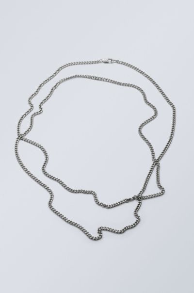 Accessories Long Curb Chain Necklace Artisan Women Silver